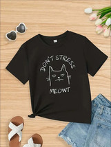 Don&#39;t Stress Meowt Print T-Shirt, Casual Short Sleeve Crew Neck T-Shirt For Spri - $21.95