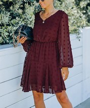 $39 Supreme Fashion Swiss Dot V-Neck Bishop-Sleeve A-Line Dress Size Med... - $8.89