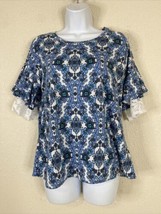 NWT Cato Womens Size XS Blue Floral Knit Blouse Ruffle Lace Layered Sleeve - £4.94 GBP