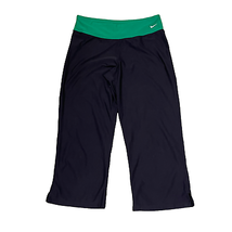Nike FitDry Cropped Performance Pants Size Medium 8-10 Black Green Stret... - £15.78 GBP