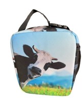 Funny Cow Insulated Lunch Bag Tote Red Leakproof Multiple Pockets Side Zip - £17.46 GBP