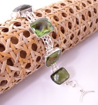Natural Green Amethyst Gemstone Sterling Silver 925 Chunky Chain Bracelet - £50.64 GBP