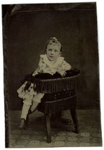 CIRCA 1860&#39;S 1/6 Plate Hand Tinted TINTYPE Adorable Little Girl Posing in Chair - £12.34 GBP