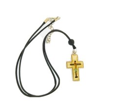 2&quot;Jesus Crucifix Cross pendant Catholic Christian Necklace Black Enamel On Cord - £6.95 GBP