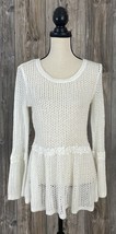 LC Lauren Conrad Sweater Small Ivory Open Weave Bell Sleeves Crochet Semi-Sheer - £15.19 GBP