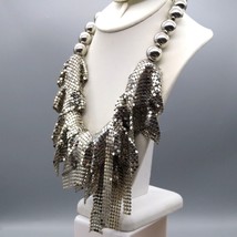 Disco Runway Mesh Statement Necklace, Large Silver Tone Beads and Dangling Chain - £181.83 GBP