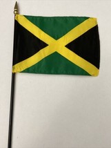 New Jamaica Mini Desk Flag - Black Wood Stick Gold Top 4” X 6” - £3.93 GBP