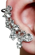 Papillon Oreille Manchette Cristal Diamante Fleur Clip Sur &amp; Boucle... - £4.40 GBP