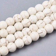 10 Turquoise Beads Jewelry Supplies Set White 6mm Round Veined Western Style  - $3.15
