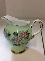 Vintage Tuscan Creamer English Fine Bone China - Green Gold Trim Floral - £24.07 GBP