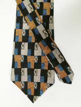 Men&#39;s Perry Ellis Portfolio Black Blue Rust Geometric 100% Silk Tie - £11.15 GBP