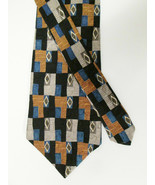 Men&#39;s Perry Ellis Portfolio Black Blue Rust Geometric 100% Silk Tie - £11.05 GBP