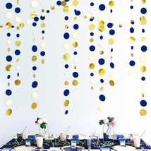 46 Ft Navy Blue and Gold Circle Dots Garland Royal Blue Hanging Paper Po... - £24.67 GBP