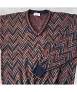 Tricots St Raphael Sweater Vintage 90s V Neck Zig Zag Jewel Tones-Men&#39;s ... - $53.09 CAD