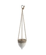 Creative Co-Op Medium White Stoneware Hanging Planter with Jute Rope - $27.35 CAD