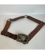 Vintage River Island Women Belt Sz Small Brown Genuine Leather Metal Buc... - $44.99