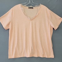 Shein Women Shirt Size L Orange Heather Stretch Preppy Lace V-Neck Short Sleeves - £9.85 GBP