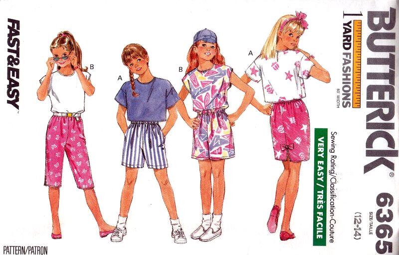 Butterick Easy Sewing Pattern 6365 Girls Top Shorts Pants & Skirt 12-14 1988 - $6.50