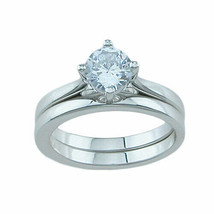 1.0 Carat Round Cut Solitaire Wedding BAND RING Set Sterling Silver Size 5-9 - £44.27 GBP