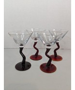 Set of 4 Mini Squiggle Curved Stem Cocktail Martini Glasses Red Stems 5&quot;... - £25.58 GBP