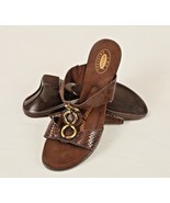 Dr. Scholls Avalon Brown Slip On Wedge Heel Sandals Gold Tone Top Rings ... - $21.66 CAD