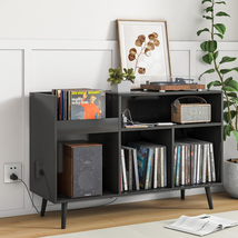 Vinyl Record Storage Cabinet with Power Outlet Stand - $183.52