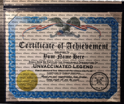 Personalised Certificate Of Achievement Unvaccinated Legend in Padded Bi... - $34.68 CAD