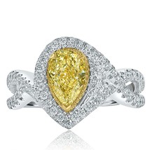 GIA 1.47 Ct Pear Light Yellow (U to V) Diamond Engagement Ring 18k White Gold - £3,113.60 GBP