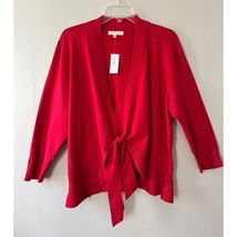 Dressbarn Sz M Front Side Knot Knit Red Cardigan Sweater Open Stretch - $50.80 CAD