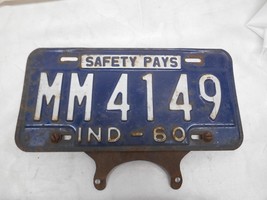 Old Vtg 1960 INDIANA AUTOMOBILE LICENSE PLATE MM4149 SAFETY PAYS AUTO CA... - $49.49