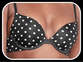 38DD  Black White Dot Smooth Extreme Lift Victorias Secret Plunge PushUp UW Bra - £29.86 GBP