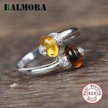 Original 100% 925 Sterling Silver Amber Beads Ring For Women Adjustable Open Rin - £24.74 GBP