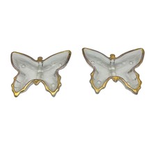 Set of 2 Vintage Butterfly Trinket Dishes 4.5 x 4 Clear Glass Gold Trim - £14.12 GBP