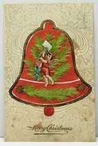 Christmas Bell Angel Die Cut Hand Painted Gilded 1907 Dubuque Iowa Postc... - $14.95