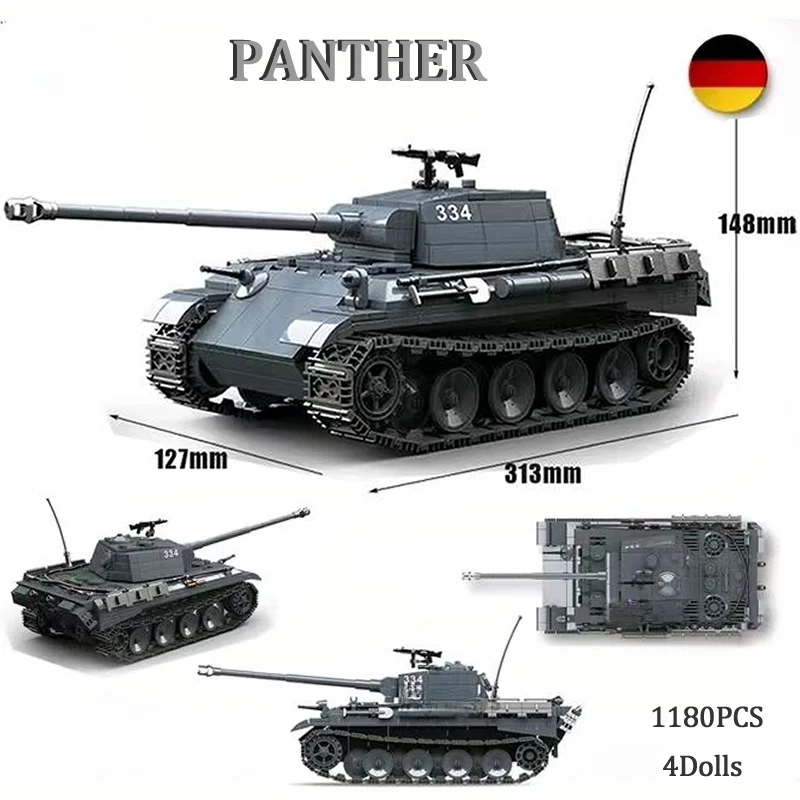 1180PCS WW2 German Military Model Panther Medium Tank Building Blocks Weapons - £52.96 GBP