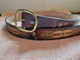  JESUS IS LORD genuine leather belt &amp; buckle. - $34.60