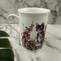 Crown Trent Bone China Cat Floral Coffee Mug White Purple Tabby Foxglove... - $387.33 MXN