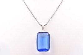 Handcrafted Rhodium Polished Blue Spinal Cushion Shape Female Pendant Necklace - £17.17 GBP+