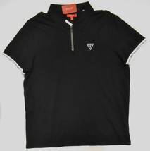 Guess Men&#39;s Short Sleeve Polo Shirt Black White Zipper Neck Xl Nwt - £34.32 GBP