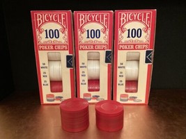 Vintage Bicycle Poker Chips Plastic Stacking White, Red, Blue. Lot of 3 boxes  - £21.91 GBP
