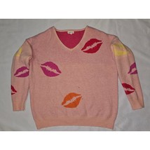 Main Strip Pink Lips Print Sweater – Women’s Large Knit Pullover Y2K Aes... - $32.73