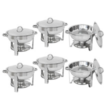 6-Pack Round Chafing Dish Buffet Chafer Warmer Stainless Steel Set W/Lid 5 Quart - £223.58 GBP
