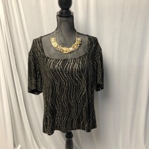 Ronni Nicole II Top Womens Size 2X Black Gold Glitter Stretch Dress Blouse - $17.64