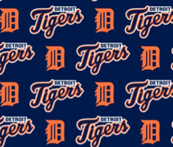 Detroit Tigers on Navy MLB Baseball Sports Team Cotton Fabric Print by the Yard - £26.57 GBP