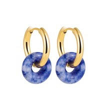 Fashion Round Circel Natural Stone Crystal Bead Earrings Stainless Steel Gold Pl - £10.41 GBP