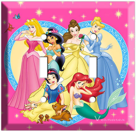 Disney Princess Double Light Switch plate Cinderella Snow White Ariel Jasmine  - $14.99