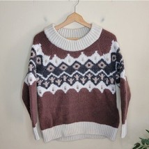 NWT Aerie | Tan Brown Cream Chunky Fair Isle Knit Ski Lodge Sweater size... - £48.92 GBP