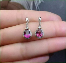 2Ct Pear Cut Simulated Ruby Women&#39;s Dangle Earring 14k White Gold Plated Silver - $118.79