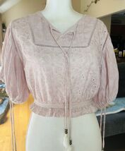 POL Anthropology Women Pink Lace Embroidered Eyelet Crop Top Balloon Sle... - $10.89