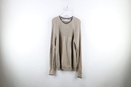 Vintage 90s Columbia Mens Size Large Spell Out Ribbed Knit V-Neck Sweater Beige - £42.68 GBP